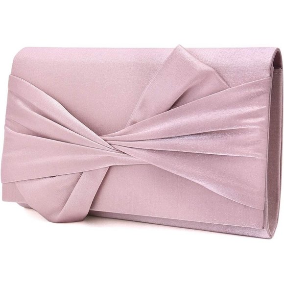 Women Satin Bag Bow Flap Formal Party Evening Clutch - Picture 2 of 7